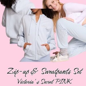 PINK Victoria's Secret Light Blue Zip-Up Hoodie and Sweatpants Set Size Small